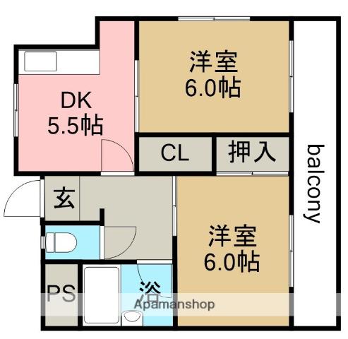 ラポール池田(2DK/4階)の間取り写真