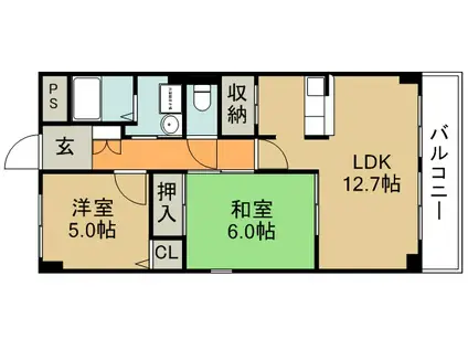 クレール東多田(2LDK/2階)の間取り写真