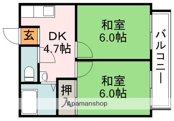 桃源台ハイツ(2DK/2階)の間取り写真