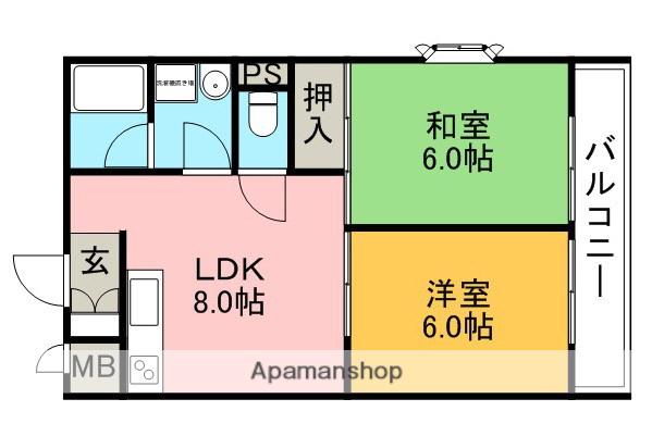 緑丘パイナス(2DK/1階)の間取り写真