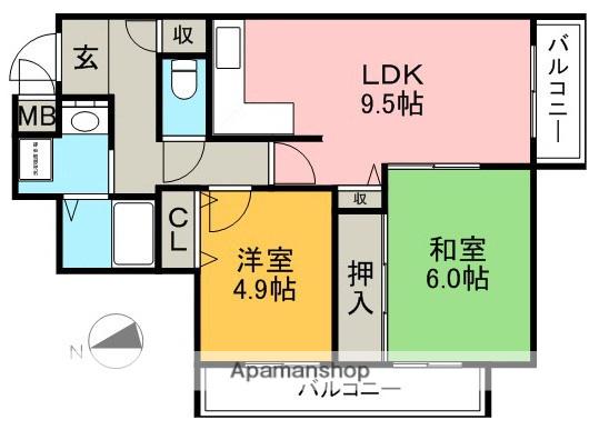 セントルピナス渋谷(2LDK/2階)の間取り写真