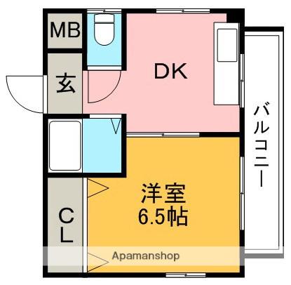 矢問ビル(1DK/2階)の間取り写真