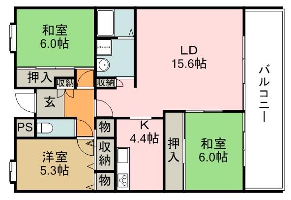 サンクレールヨシナガ(3LDK/4階)の間取り写真