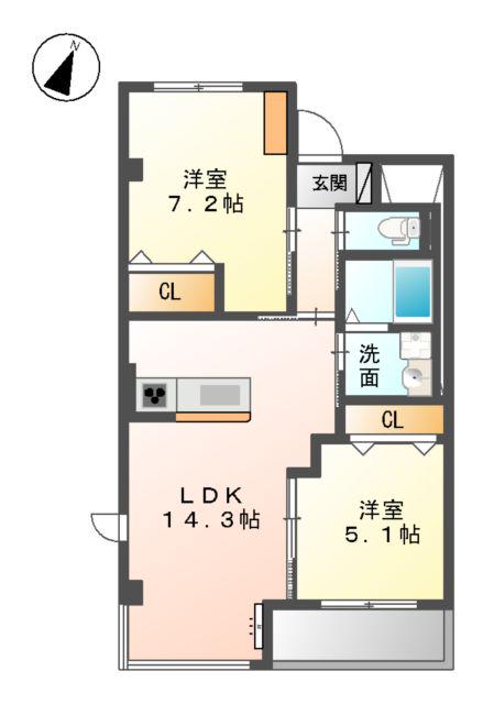 URBAN HILLS SAITO Ⅲ(2LDK/1階)の間取り写真