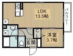 カーサ・ジーヴォ千里園(1LDK/2階)の間取り写真