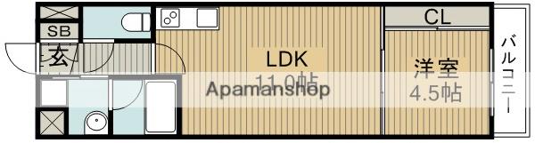 グランツ石橋(1LDK/1階)の間取り写真