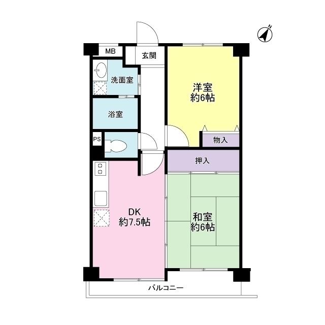 レジデンス鷹ヶ巣上新田(2DK/4階)の間取り写真