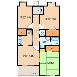エーデル雲雀丘二番館(3LDK/2階)の間取り写真