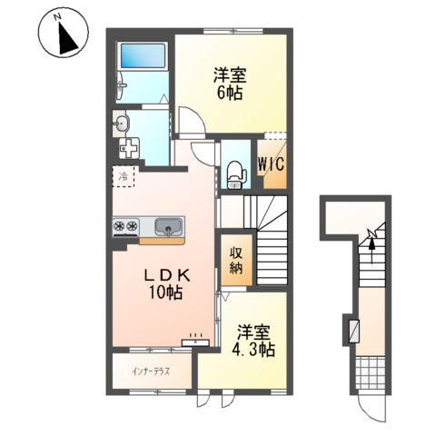 ラ・グランディール(2LDK/2階)の間取り写真