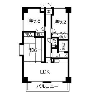 ソレアードうねの(3LDK/5階)の間取り写真