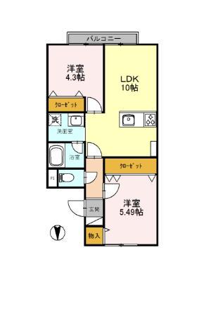 メゾンドゥパサージュ(3DK/2階)の間取り写真