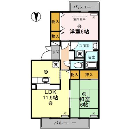 ネオパーチェC棟(2LDK/2階)の間取り写真