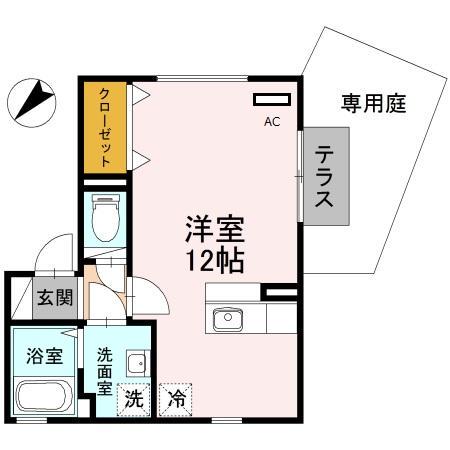 シルクコートA棟(ワンルーム/1階)の間取り写真