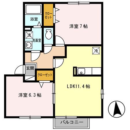 ケイズフレアN(2LDK/2階)の間取り写真