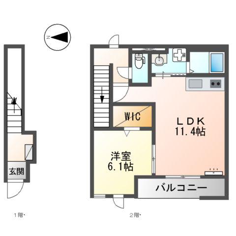 LE・LIEN(1LDK/2階)の間取り写真