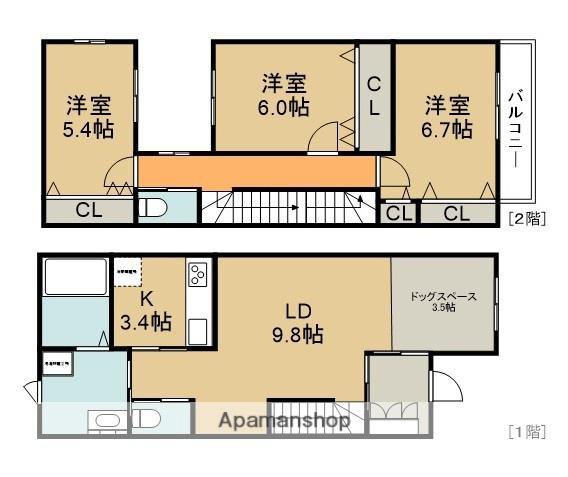 ＶＩＳＳＯ（ワンちゃんと私の家）(3LDK)の間取り写真