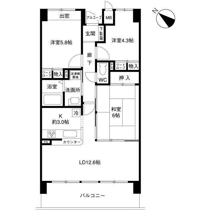 ベルク池田石橋1号館(3LDK/3階)の間取り写真