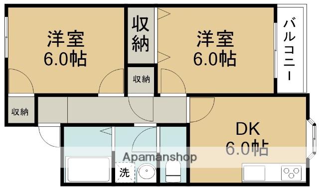 LA VIDA花屋敷(2DK/2階)の間取り写真