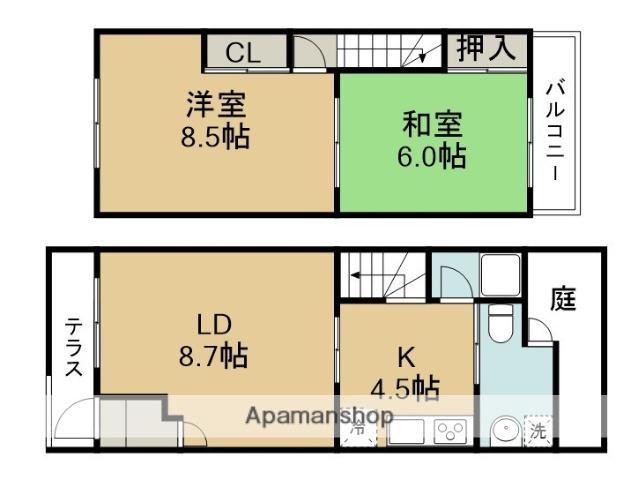 貸家（霞ヶ丘２−４−１４）ペディハウス川西(2SLDK)の間取り写真