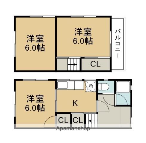 阪急電鉄箕面線 桜井駅(大阪) 徒歩12分 2階建 築57年(3K)の間取り写真