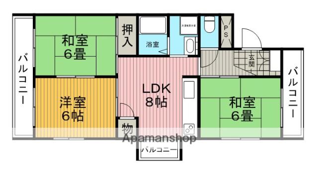 マンション雅2(3DK/3階)の間取り写真