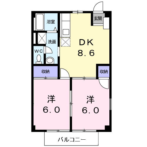 メゾンさつき(2DK/2階)の間取り写真