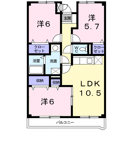 ラルジュウエスト(3LDK/4階)の間取り写真