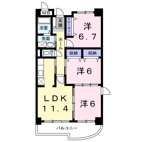 サンメゾンヒラソル(3LDK/4階)の間取り写真