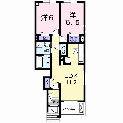 ルミエル穴師(2LDK/1階)の間取り写真