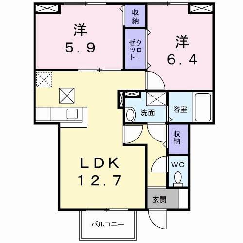 メゾン・みのうら(2LDK/1階)の間取り写真