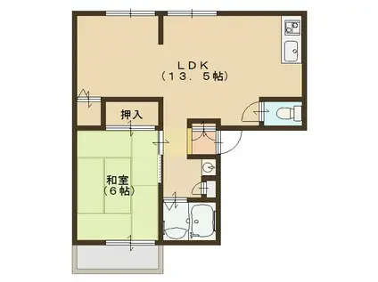 サンビレッジエクセルC棟(1LDK/2階)の間取り写真