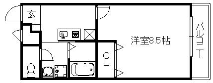 フロランス東助松(1K/1階)の間取り写真