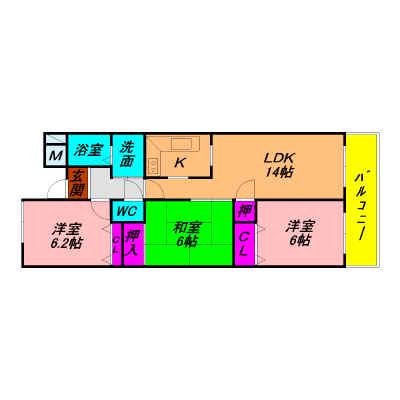 ラ・メゾンMSⅡ(3LDK/6階)の間取り写真
