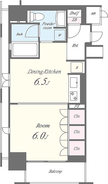 セイワパレス夕陽丘(1DK/6階)の間取り写真