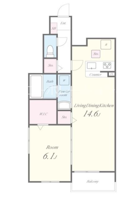 アーサー住之江(1LDK/1階)の間取り写真