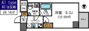 ザパーククロス阿波座(1K/2階)の間取り写真