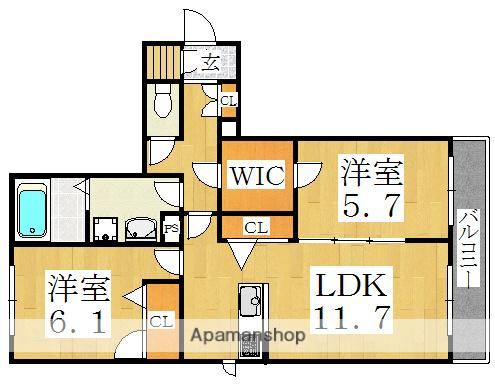 SHA MAISON TEZUKAYAMA ウエスト(2LDK/3階)の間取り写真