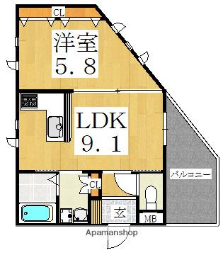 メゾンキコー田辺(1LDK/4階)の間取り写真