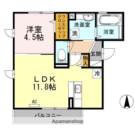 アビコシオン(1LDK/2階)の間取り写真