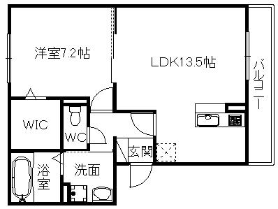 カーササンシビリテB棟(1LDK/1階)の間取り写真