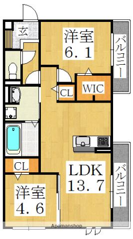 シンフォリアユザトC棟(2LDK/1階)の間取り写真