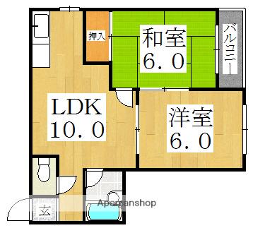 コーポ中野(2LDK/4階)の間取り写真