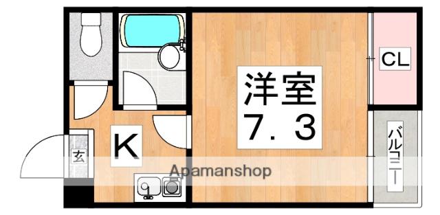 ビロウズコマガワパート1(1K/5階)の間取り写真