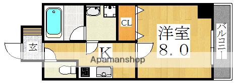 エルシア北田辺(1K/2階)の間取り写真