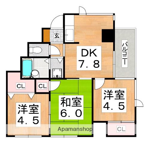 フローラル東田辺(3DK/2階)の間取り写真