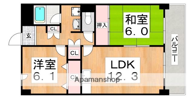 ワカイシビック第二ハイツ(2LDK/2階)の間取り写真