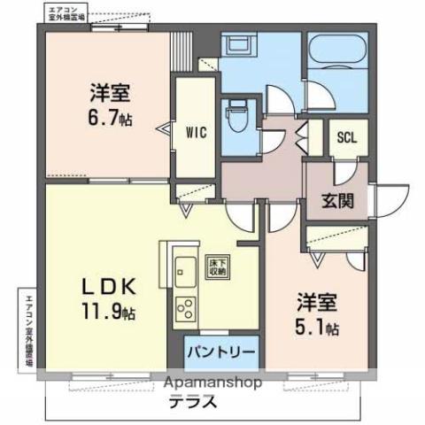 SHAMAISON CIEL(2LDK/1階)の間取り写真