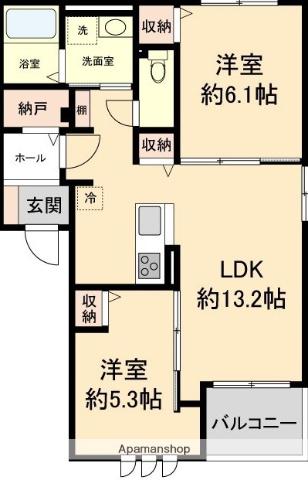 GREEN HILLS Ⅱ(2LDK/2階)の間取り写真