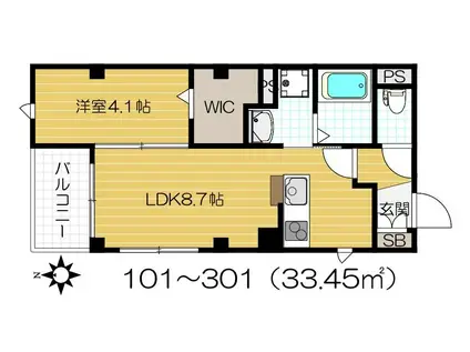 ヴェルーラ 福島(1LDK/3階)の間取り写真