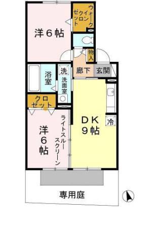 オアシスMARUGEN(2DK/1階)の間取り写真